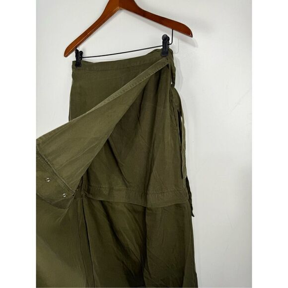 Vetta Women's High Rise Tie-Waist Snap Midi Skirt Green Size Small - Picture 2 of 7